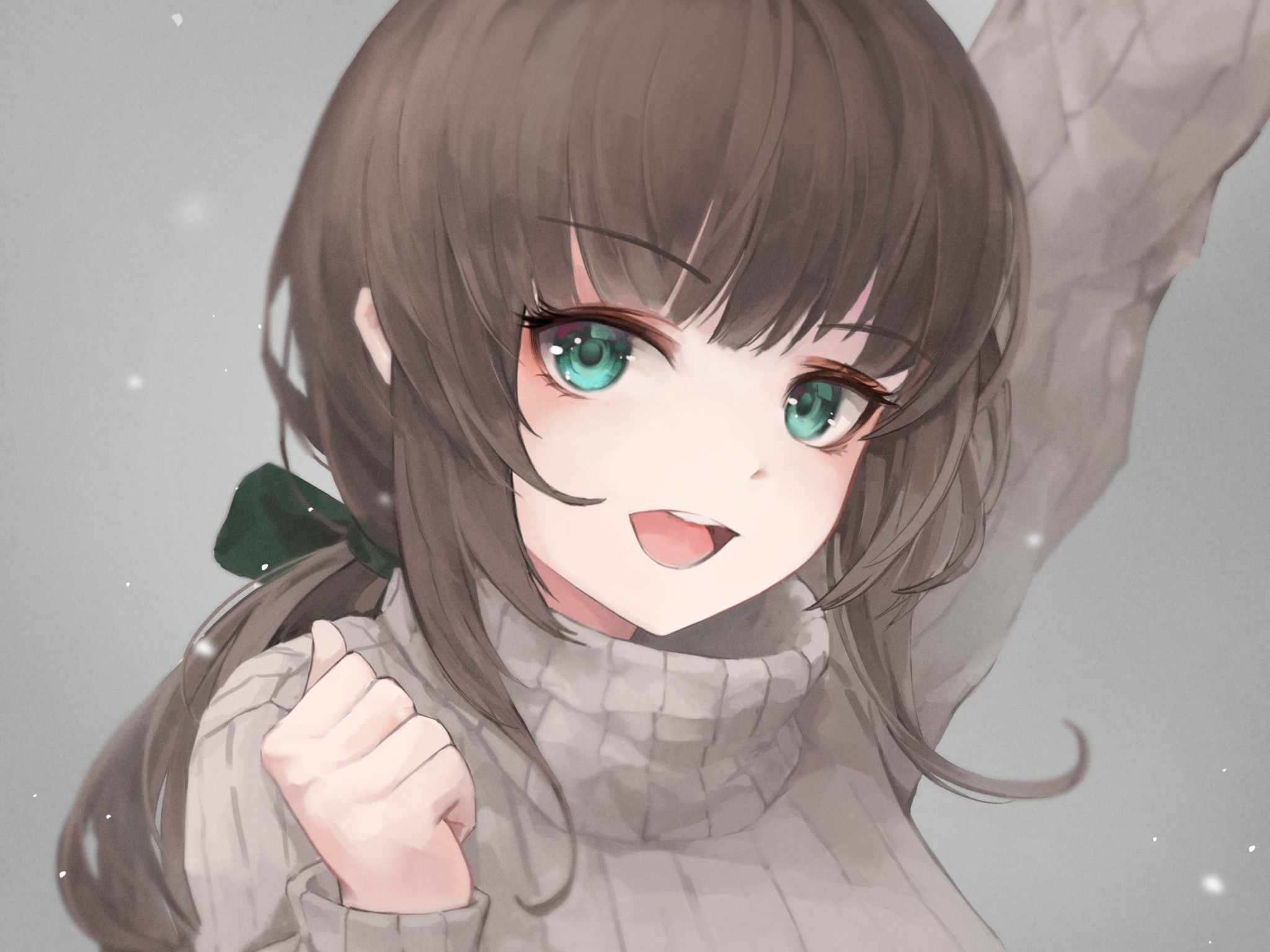 Anime Girl, Sweater, Brown Hair, Green Eyes - Green Eyes Anime Girl - HD Wallpaper 