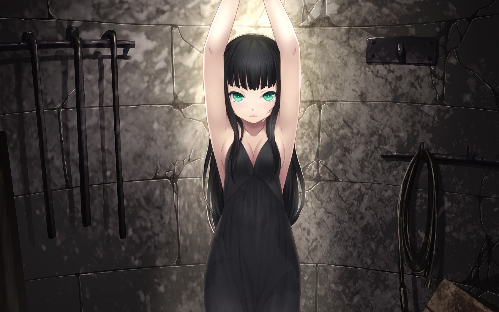 Wallpaper - Black Hair Green Eyes Anime Girl - HD Wallpaper 