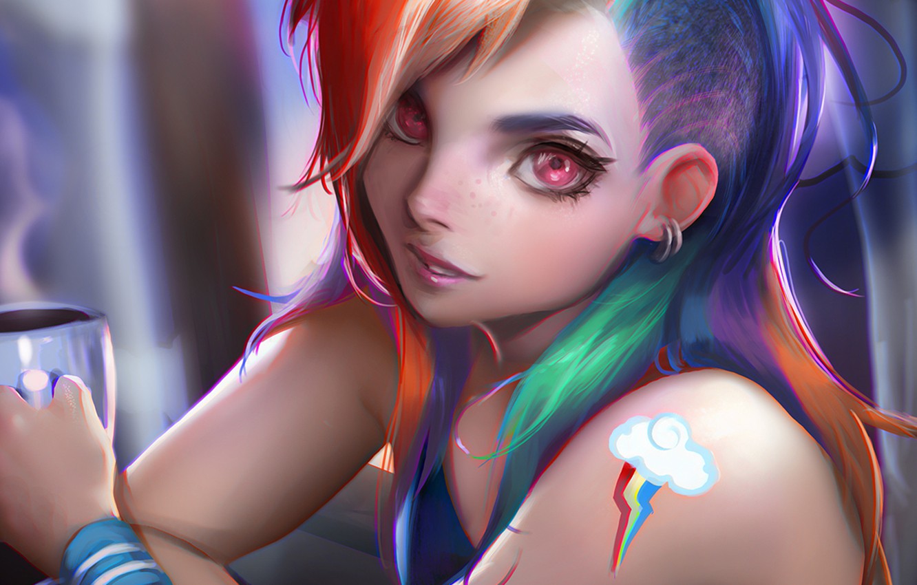 Photo Wallpaper Girl, Fantasy, Art, Pink Eyes - Fantasy Girls Pink Hair - HD Wallpaper 