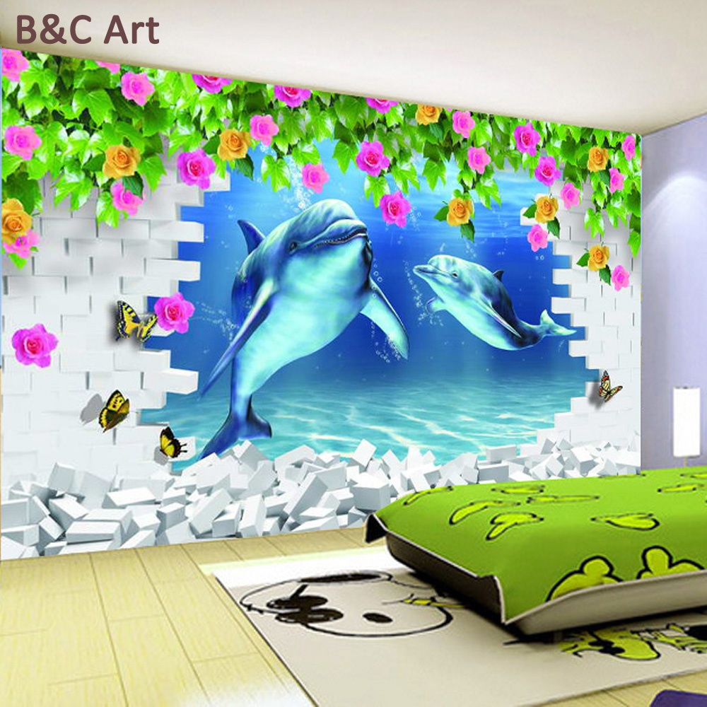 Custom Sea World Dolphin Fish Scenery 3d Vinyl Wallpaper - Papel De Parede Castelo De Princesa - HD Wallpaper 