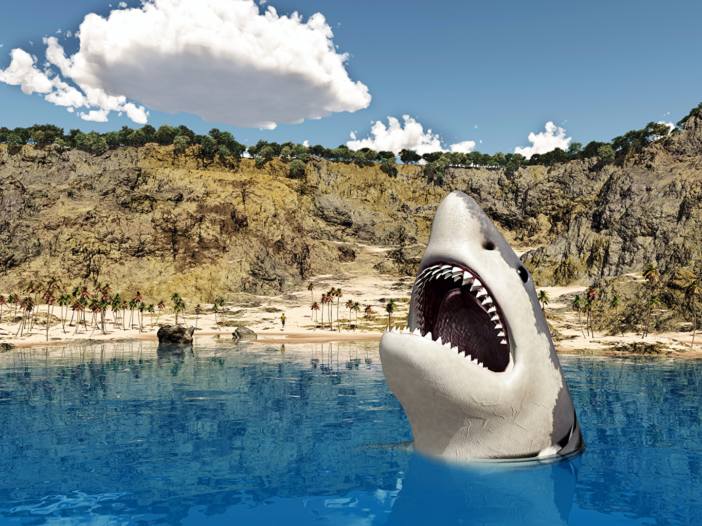 Mar Con Tiburon 3d - HD Wallpaper 