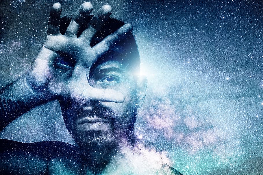 Man Covering Right Eye With Nebula Effects, Universe, - Fantasy Dream World Imagination - HD Wallpaper 