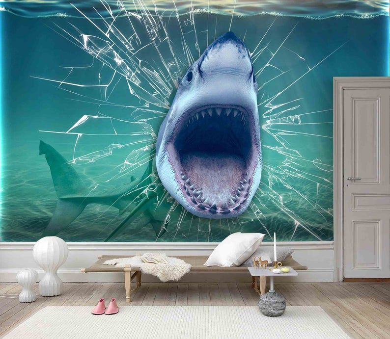 Shark Breaking Through Glass - HD Wallpaper 