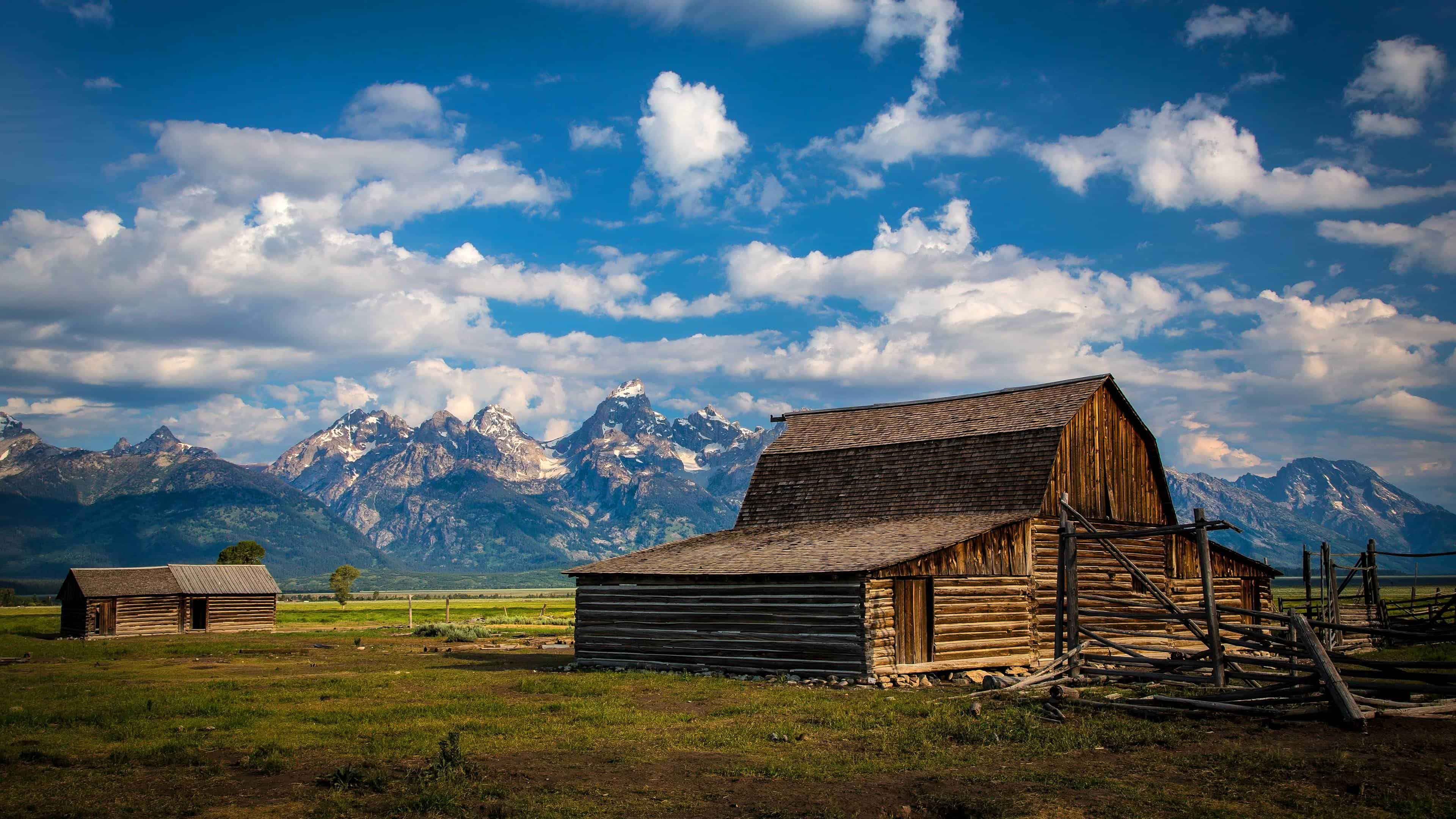 Wooden Barn Wyoming United States Uhd 4k Wallpaper - Fondo Paisaje Granja - HD Wallpaper 