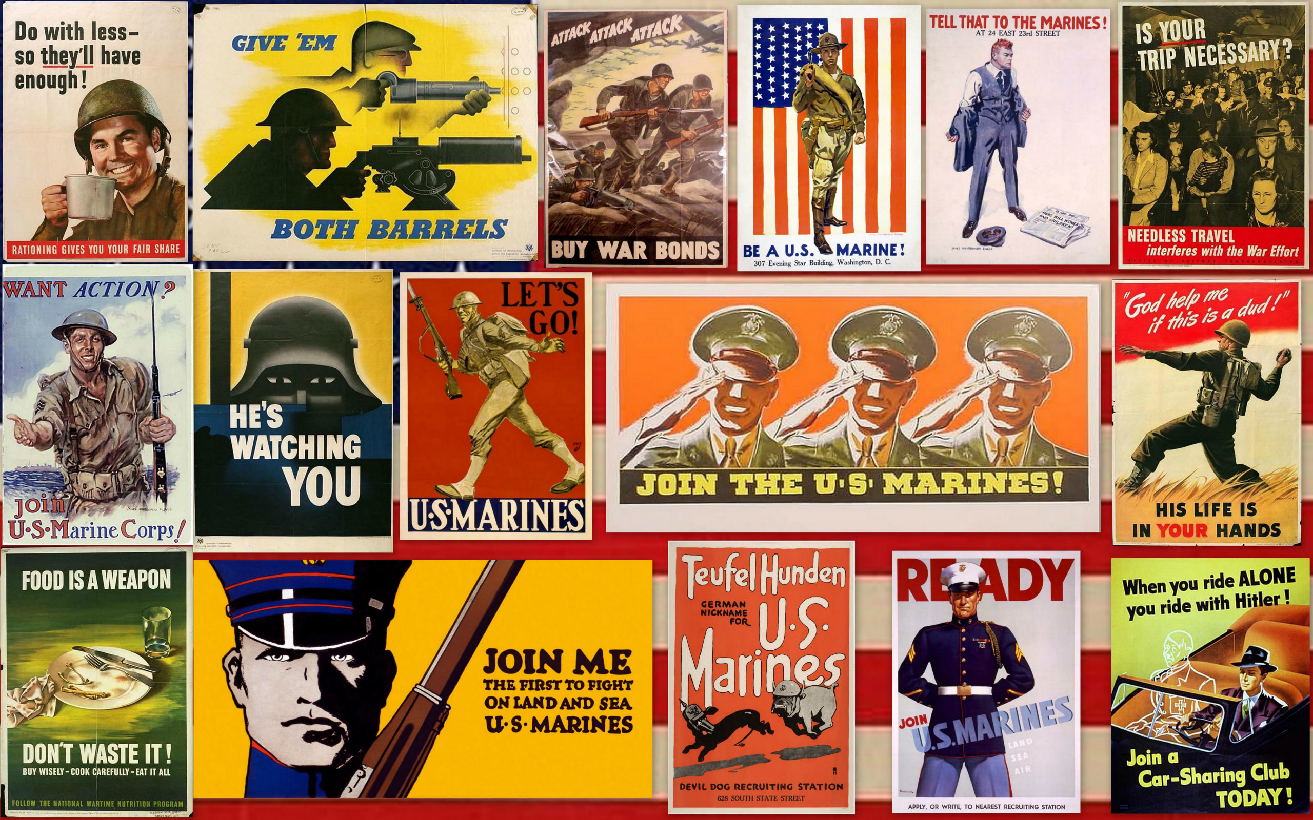 Free Us Marine Corps High Quality Background Id - Ww2 Propoganda Poster Collage - HD Wallpaper 
