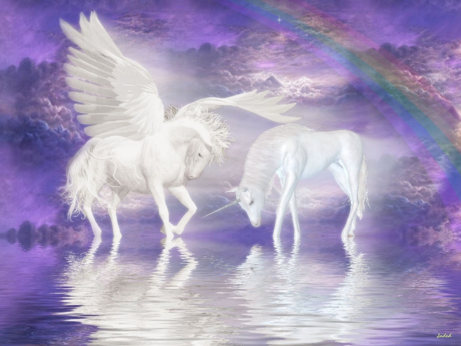 Free Wallpapers Unicorns - Pegasus And Unicorn Together - HD Wallpaper 