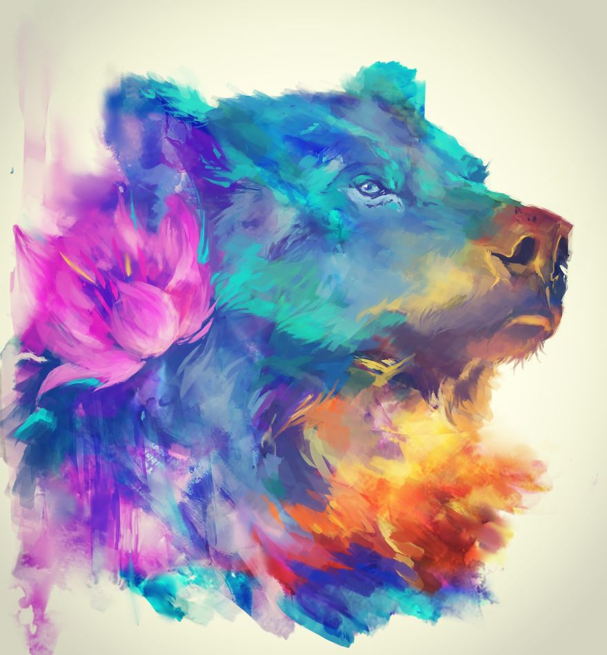 Digital Art Wallpapers - Colorful Bear Art - HD Wallpaper 