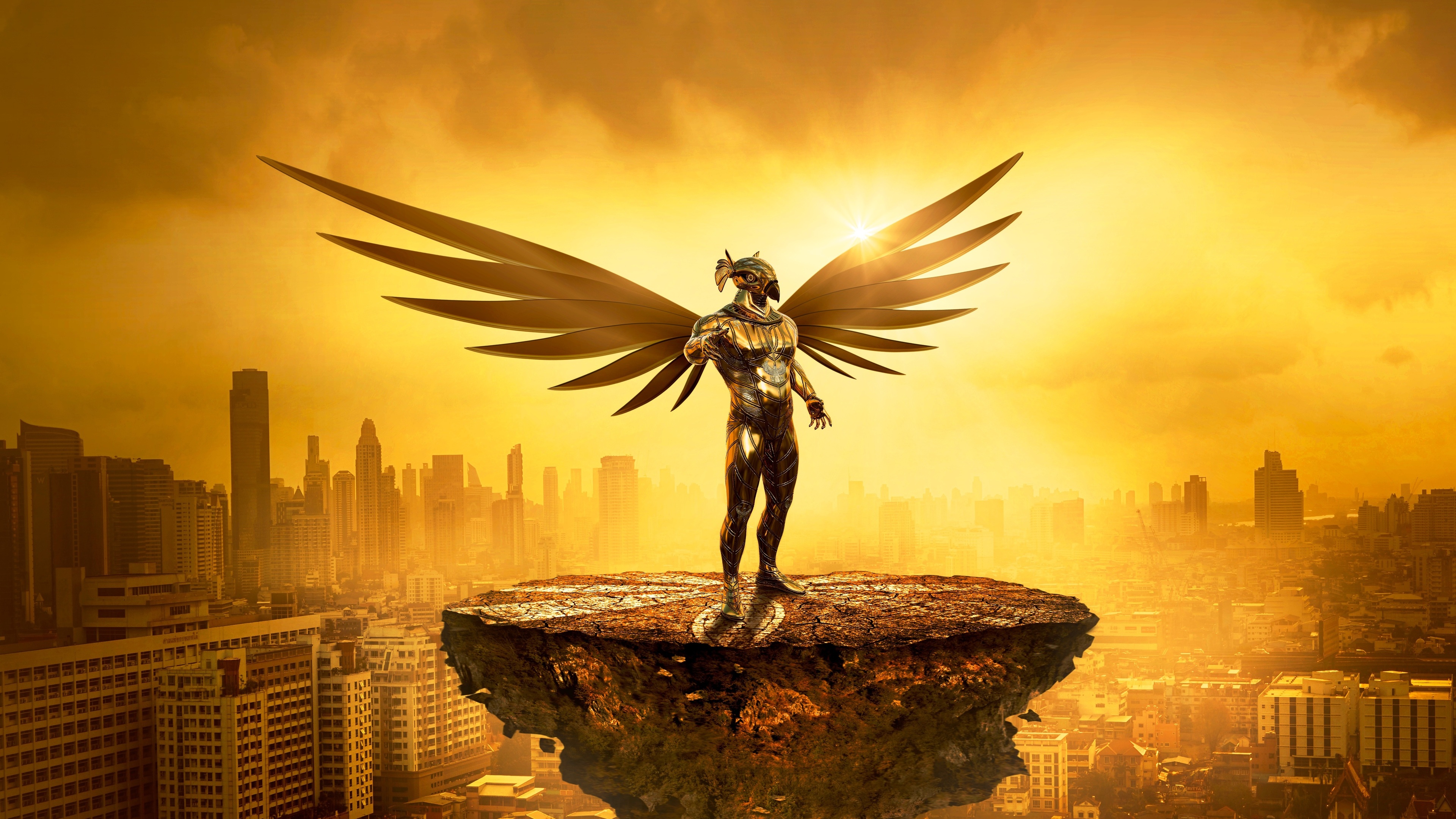 Fantasy Angel Gold Digital Art 5k - Gold Man Fantasy Art - HD Wallpaper 