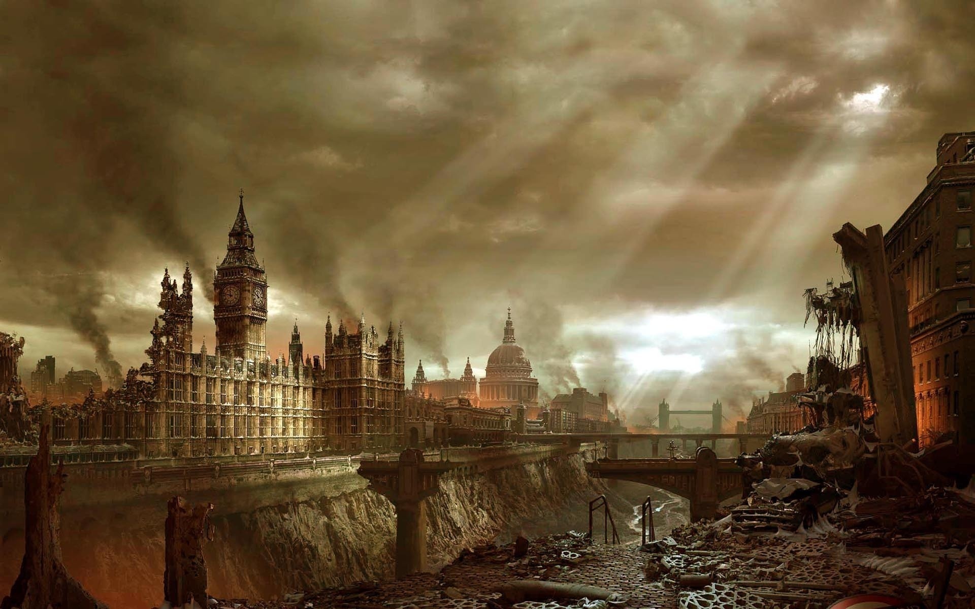 Apocalypse, Disaster, Building, The City, London, Big - Post Apocalyptic  Background - 1920x1200 Wallpaper 