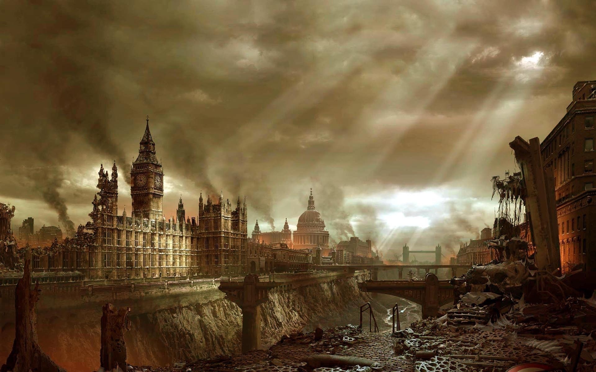 Apocalypse, Disaster, Building, The City, London, Big - Post Apocalyptic Background - HD Wallpaper 