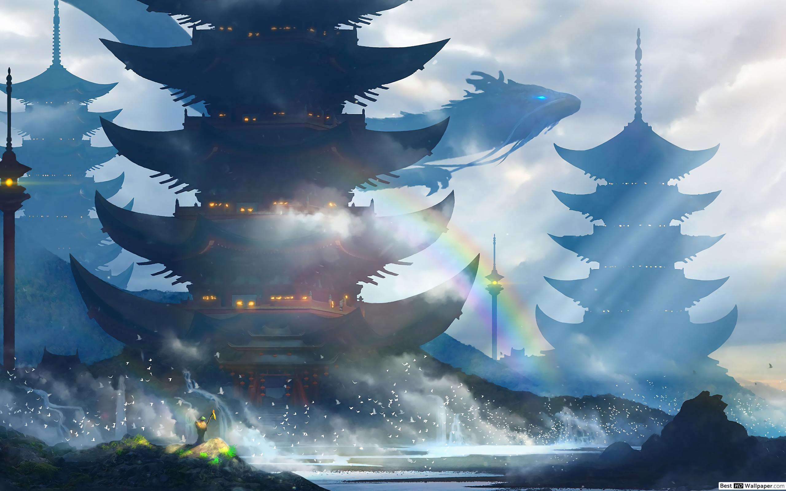 Pagoda Artwork - HD Wallpaper 