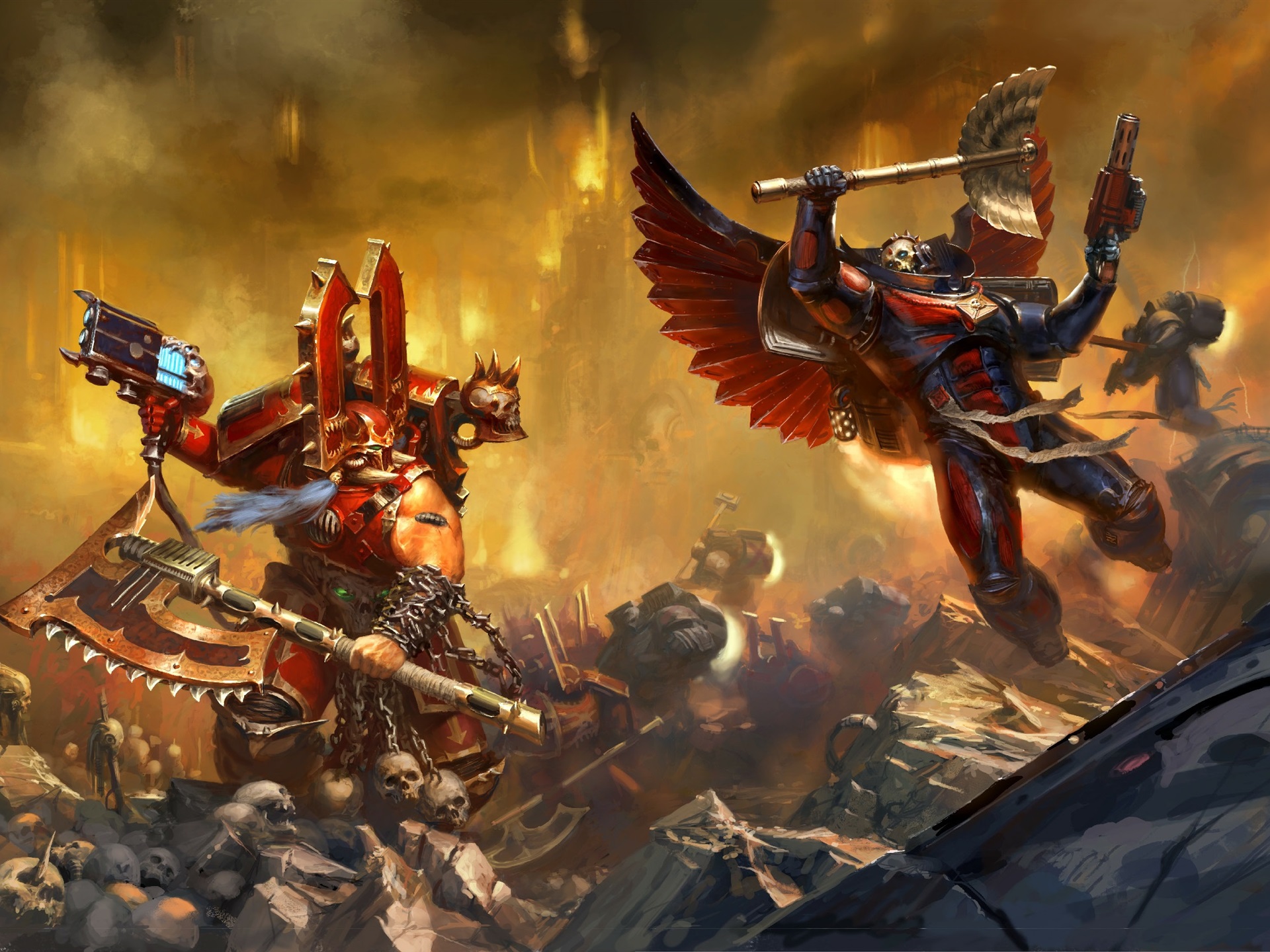 Wallpaper Warhammer 40000, Two Warriors In Battle - Angels Blade Traitors Hate - HD Wallpaper 