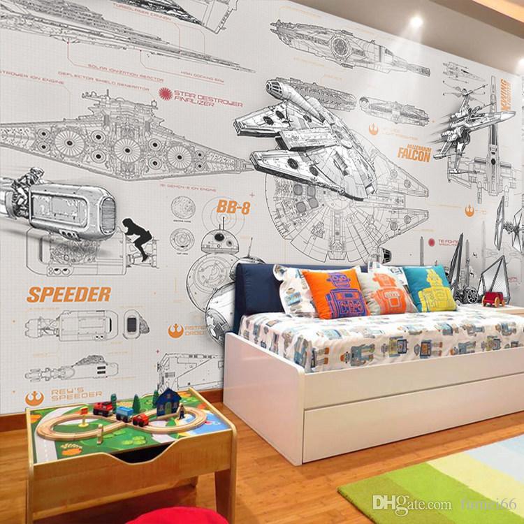 3d Wallpaper Wall Mural Custom Spaceship Design Blueprint - Set Up Your Kid's Bedroom - HD Wallpaper 