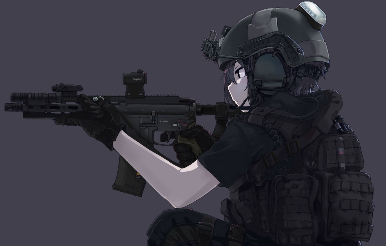 Photo Wallpaper Girl, Gun, Soldier, Military, Weapon, - Anime Spec Ops Girl - HD Wallpaper 
