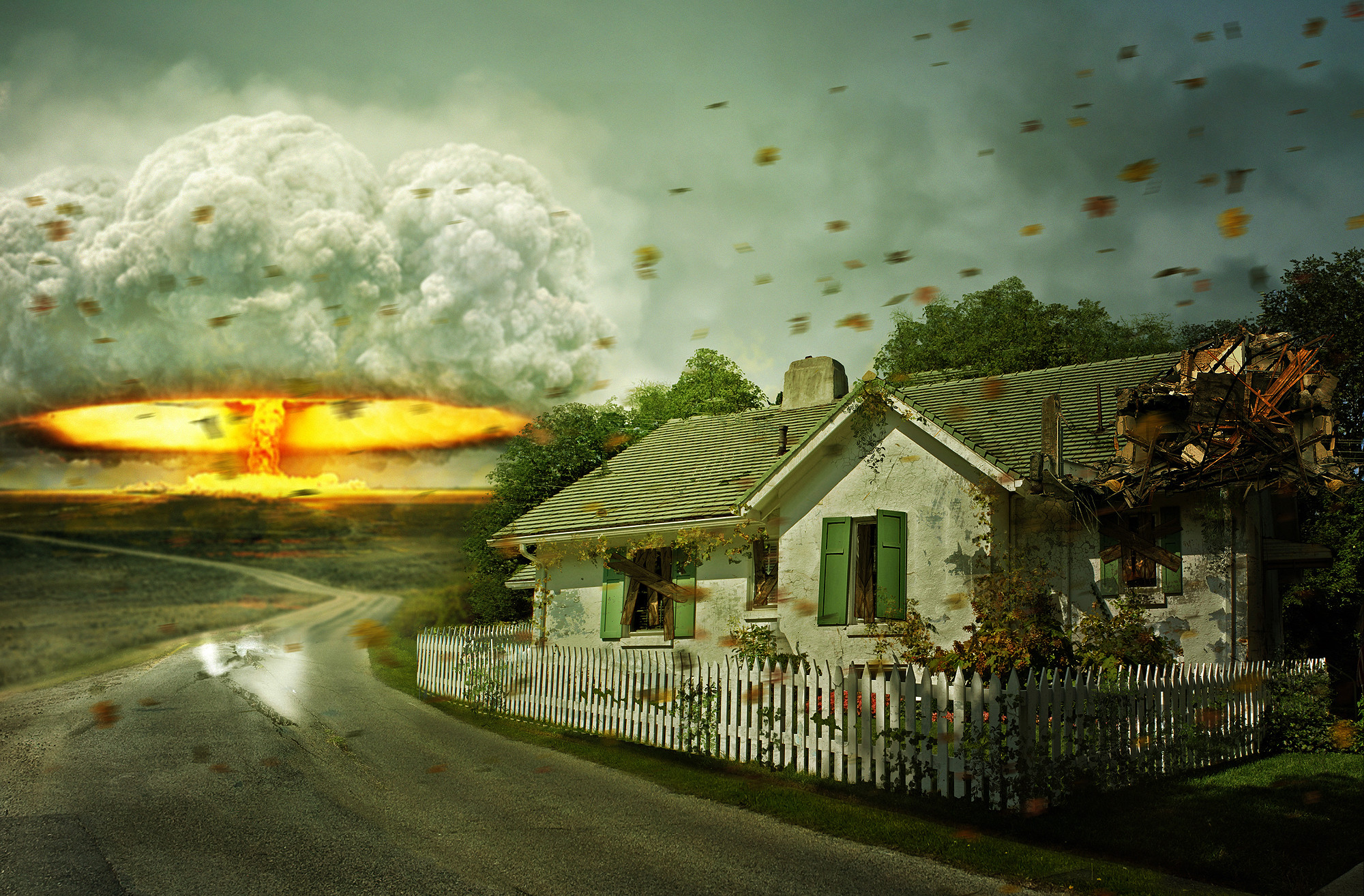Atomic Bomb Explosion Over City Buildings Hd Wallpaper - Apocalyptic Backgrounds Bomb - HD Wallpaper 