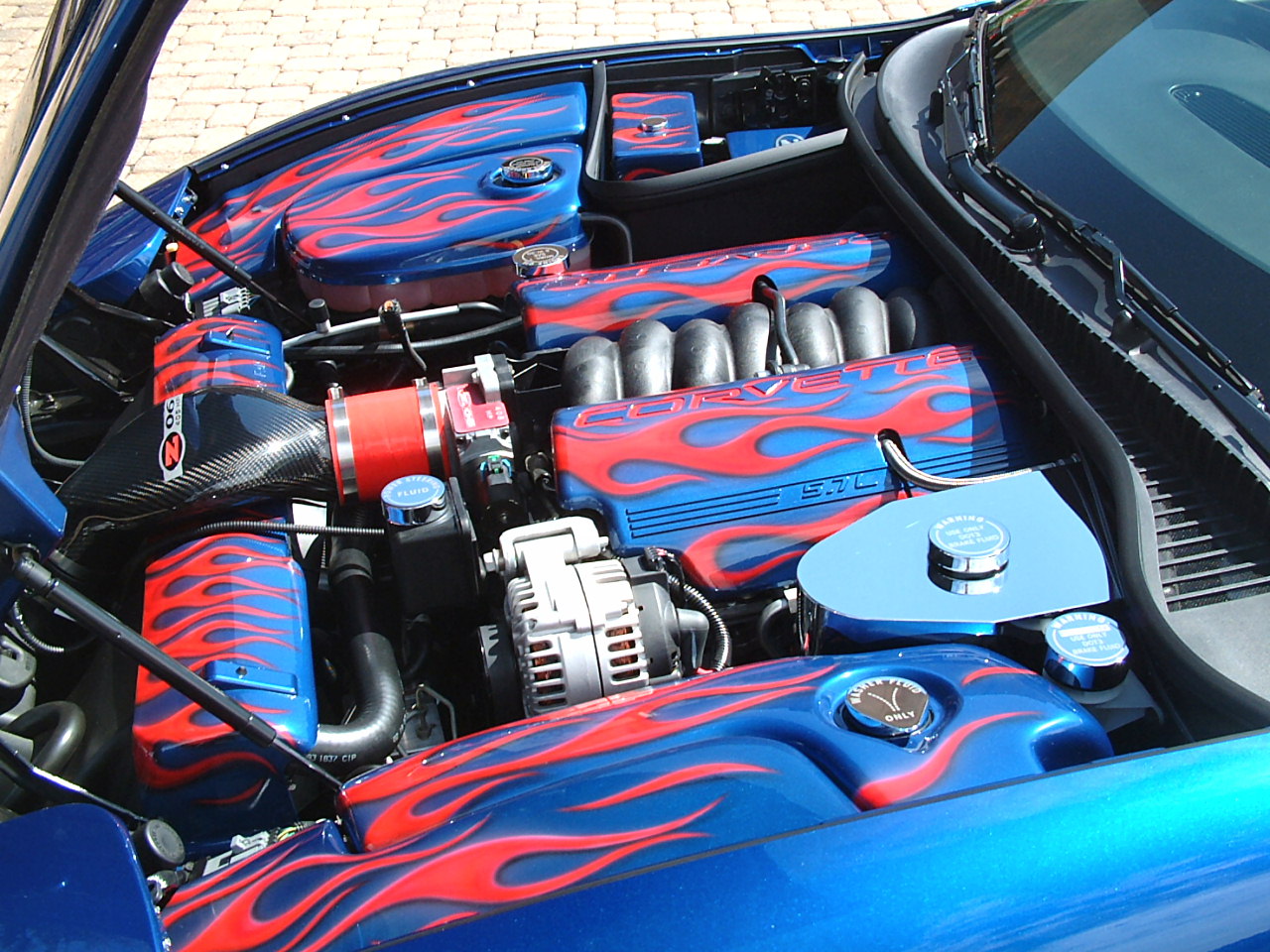 2003 Chevrolet Corvette Z06 Engine Blue With Red Flames - Blue And Red Engine - HD Wallpaper 