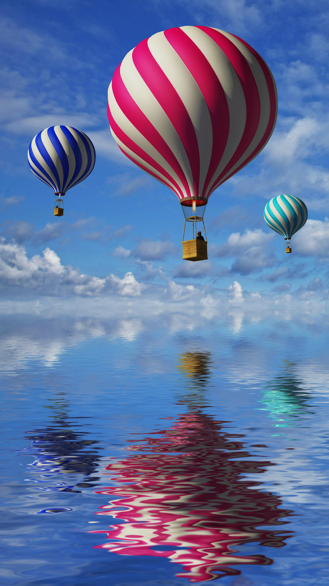 Hot Air Balloons Over Water - HD Wallpaper 