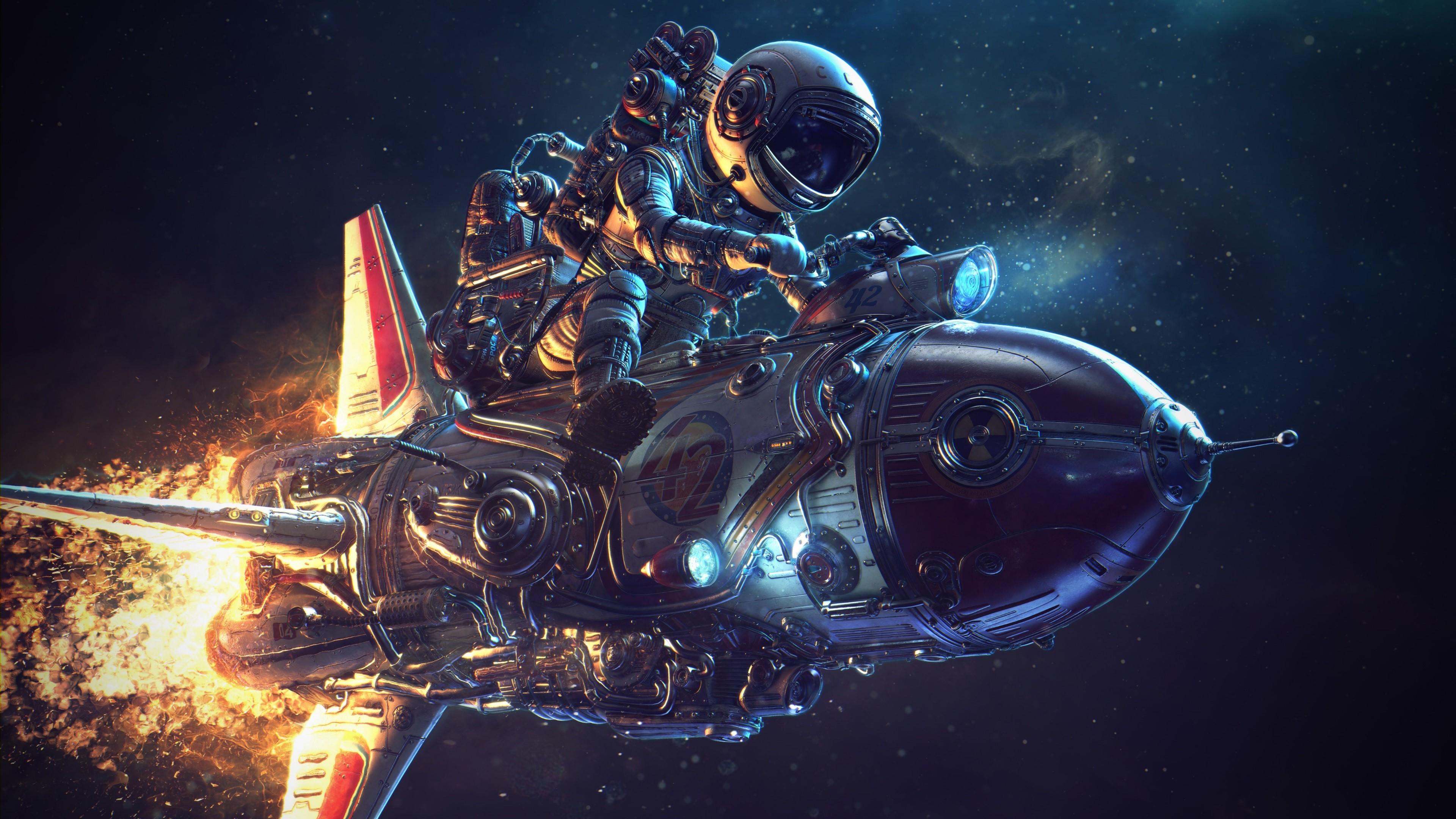 Astronaut Riding A Rocket - HD Wallpaper 