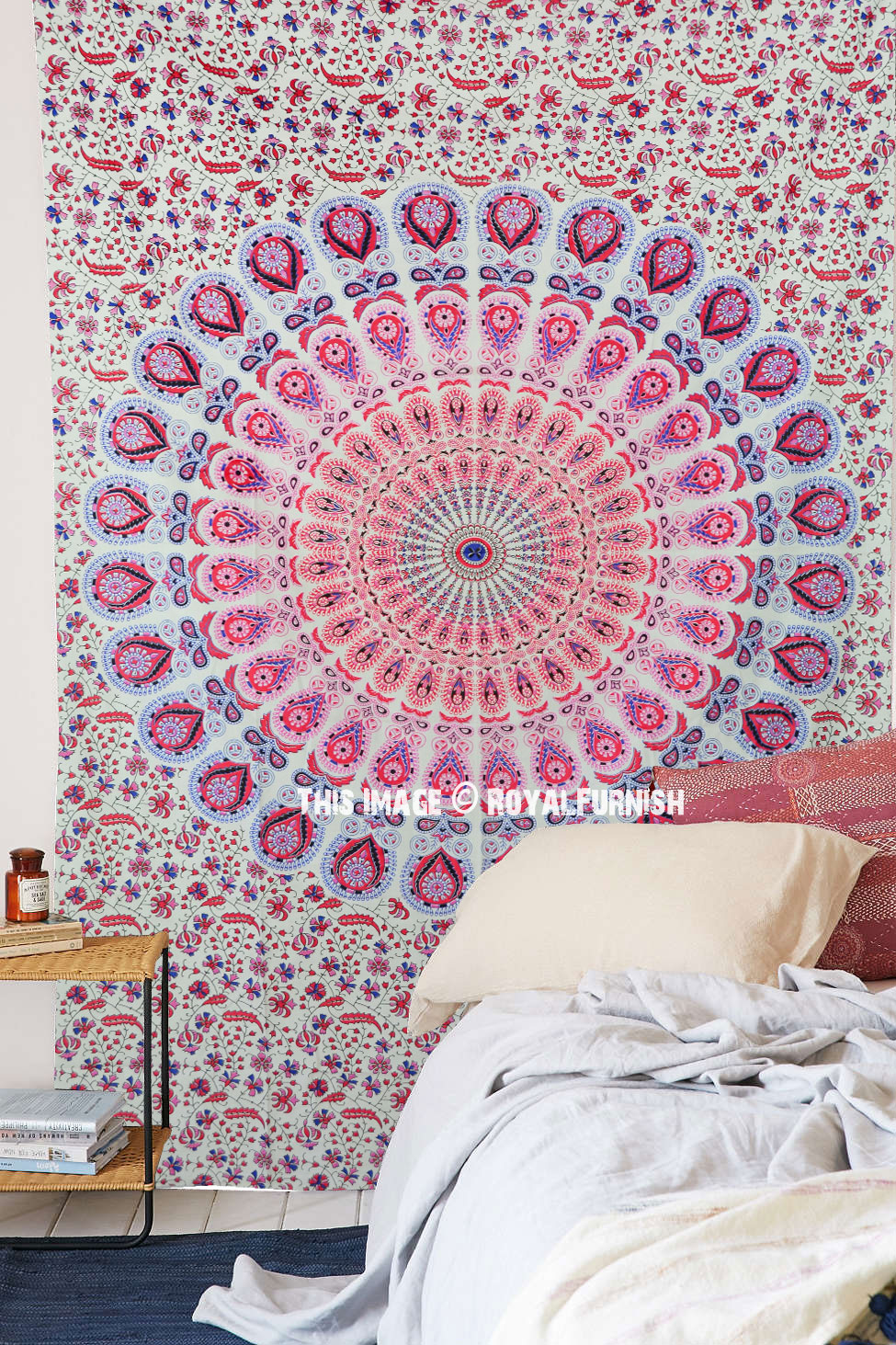 Mandala Tapestry Red White - HD Wallpaper 
