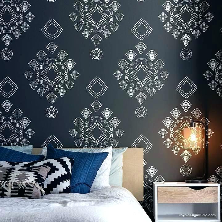 Design Stencils For Walls Large Damask Lace Wallpaper - Design On Grey Wall - HD Wallpaper 
