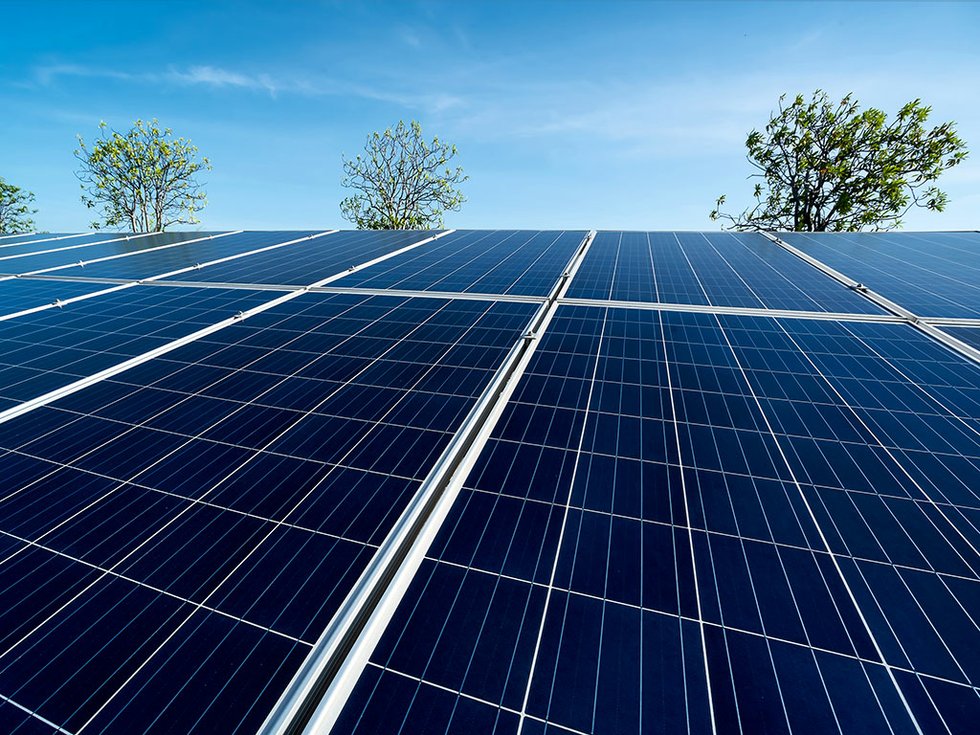 Solar Panels Trees And Sky - Solar Panel - HD Wallpaper 