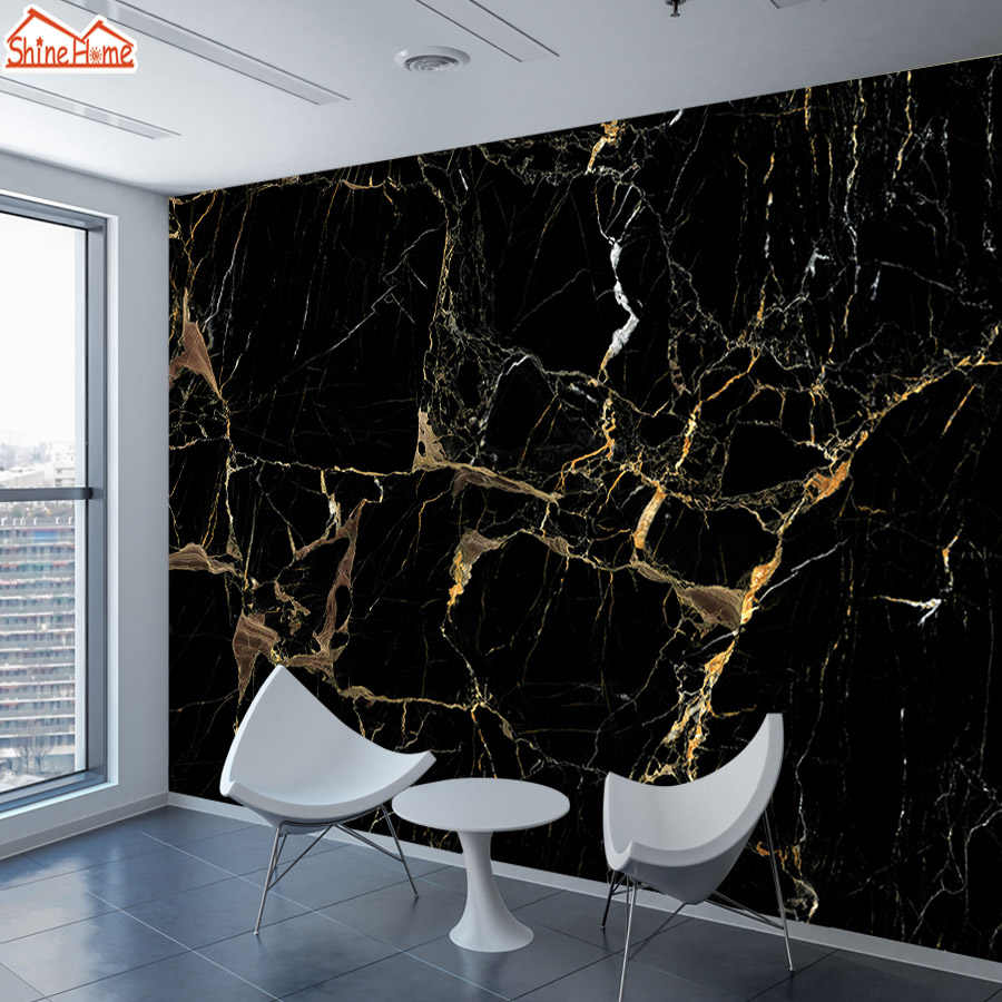 Silk Mural Photo Wallpaper 3d Contact Wall Paper Papers - Black And Gold Marble Wall - HD Wallpaper 