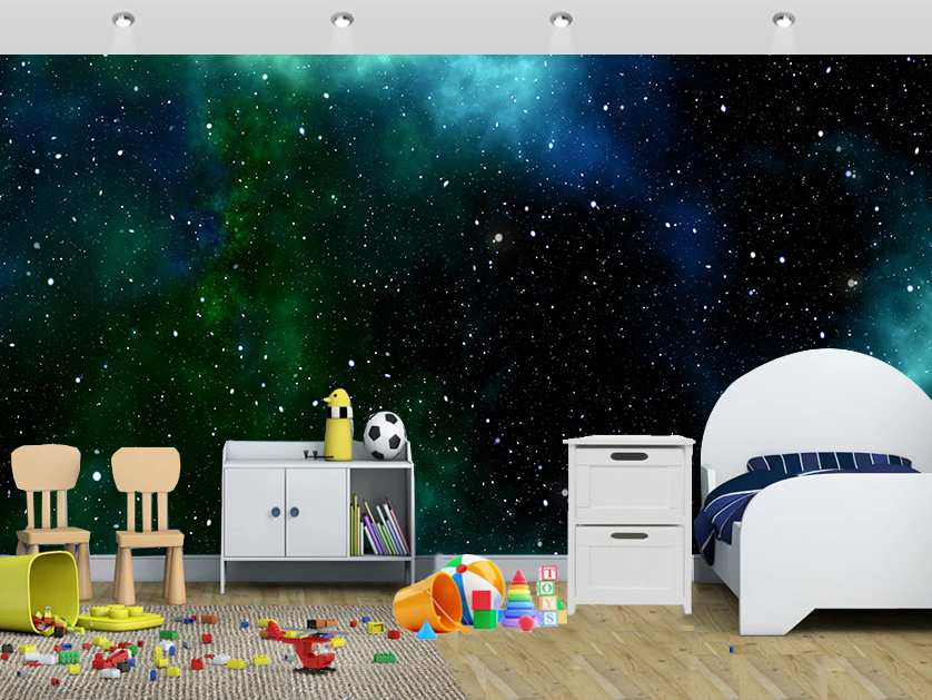 Galaxy And Solar Wallpaper Contrast Of Green And Blue - Unicorn Wall Murals For Kids - HD Wallpaper 