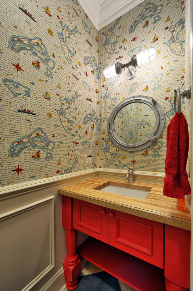 Frames Design Wallpaper Powder Room Beach Style With - Butcher Block Bathroom Undermount Sink - HD Wallpaper 