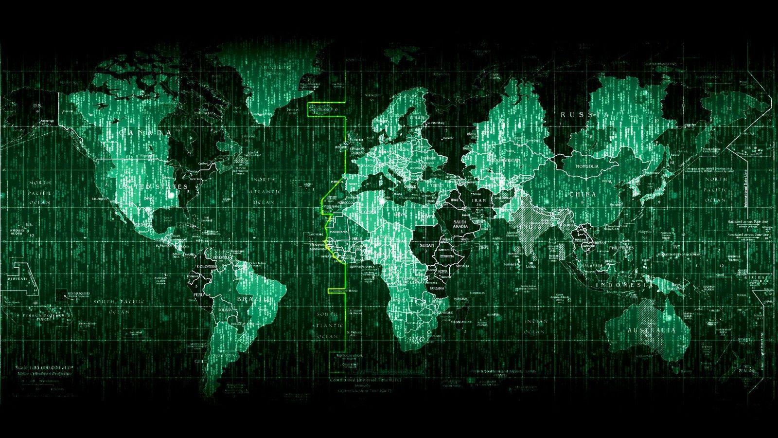 Black And Green World Map - HD Wallpaper 