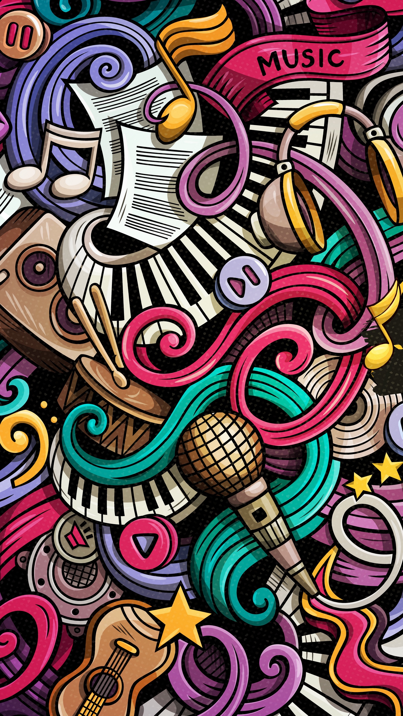 Wallpaper Music, Doodles, Colorful, Musical Instruments, - Iphone Doodle Wallpaper Hd - HD Wallpaper 