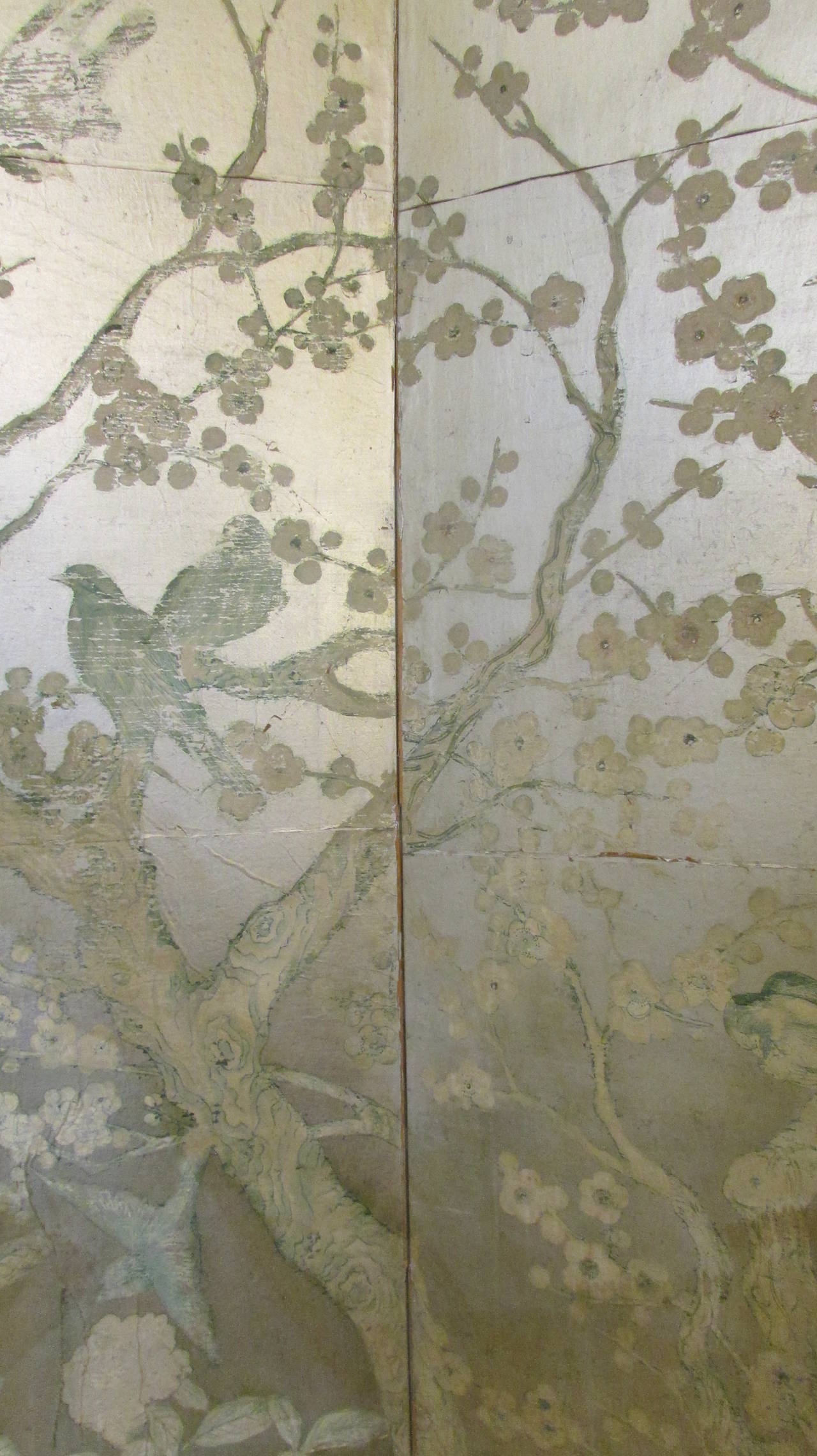 Silver Leafed Chinoiserie Wall Muralsilver Leaf Wallpapers - Antique Gold Chinoiserie Wallpaper Screen - HD Wallpaper 