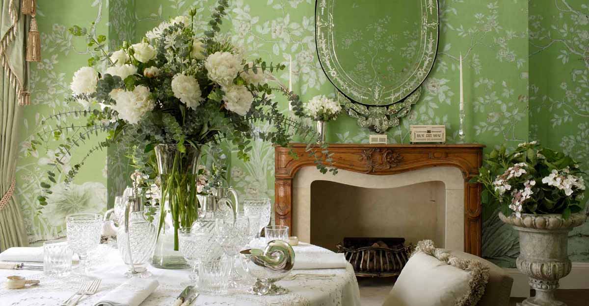 Green Chinoiserie Dining Room - HD Wallpaper 