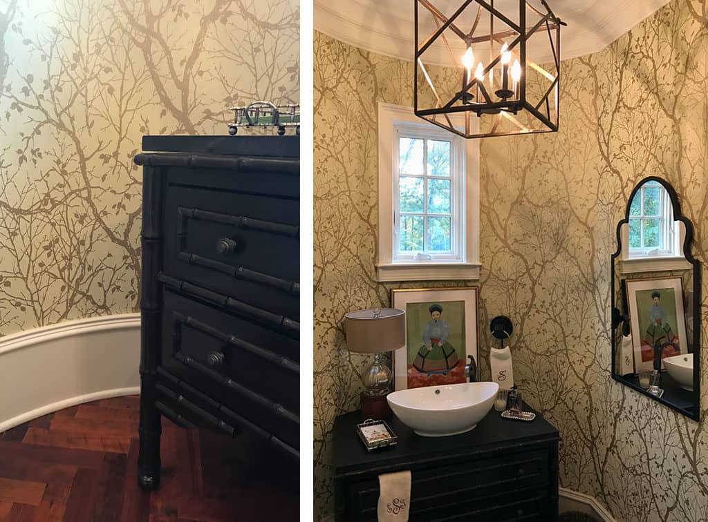 Wallpaper Bathroom Floral Walls Green Chinoiserie - Interior Design - HD Wallpaper 