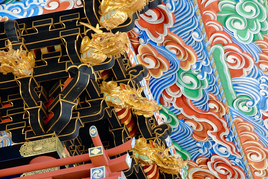 Japan, Tokyo, Dragon, Chinese, Buddhist, Temple, Gold, - HD Wallpaper 