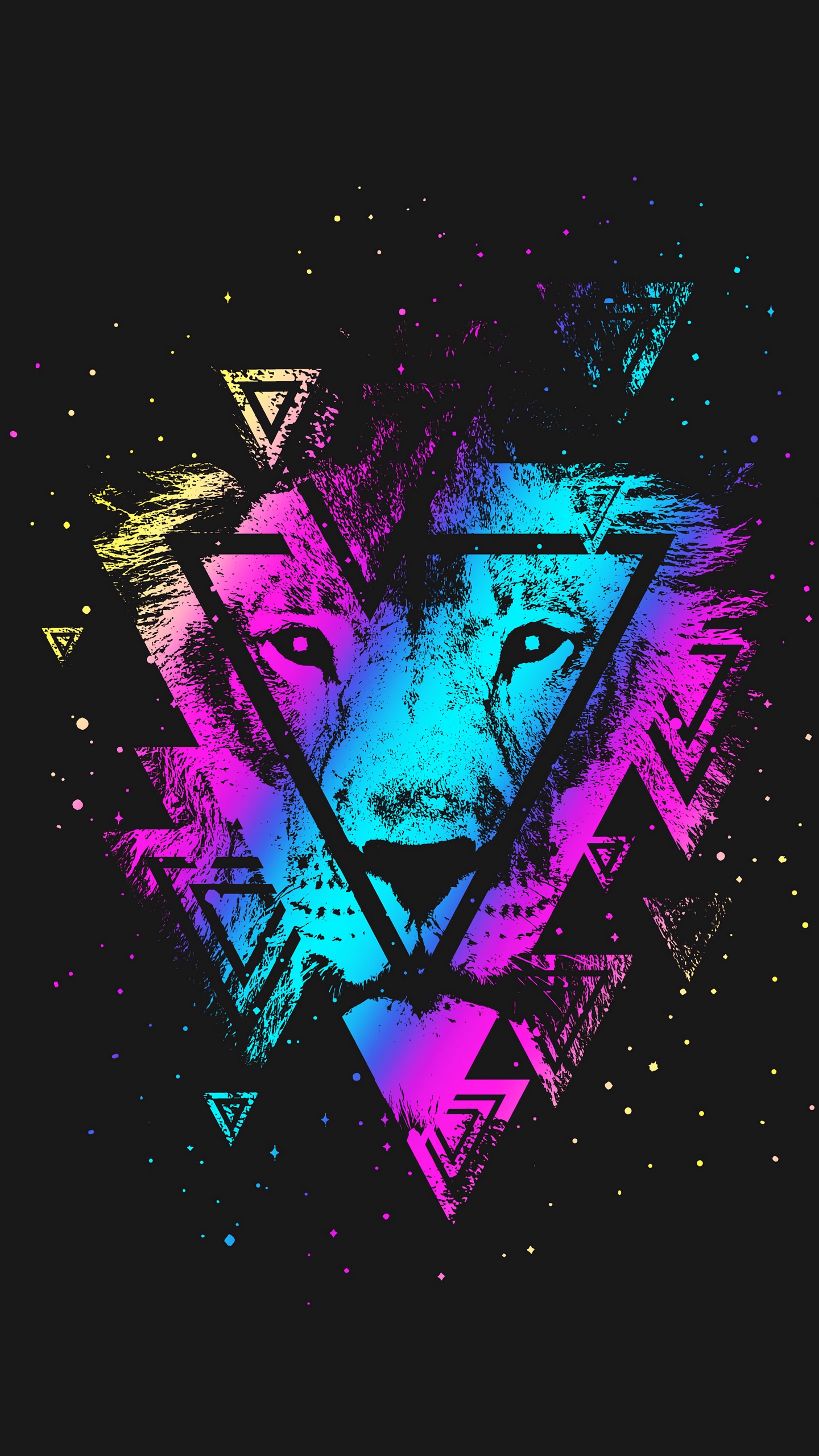 Wallpaper Lion, Colorful, Triangle, Art, Muzzle - Colorful Lion Hd Wallpaper Iphone - HD Wallpaper 