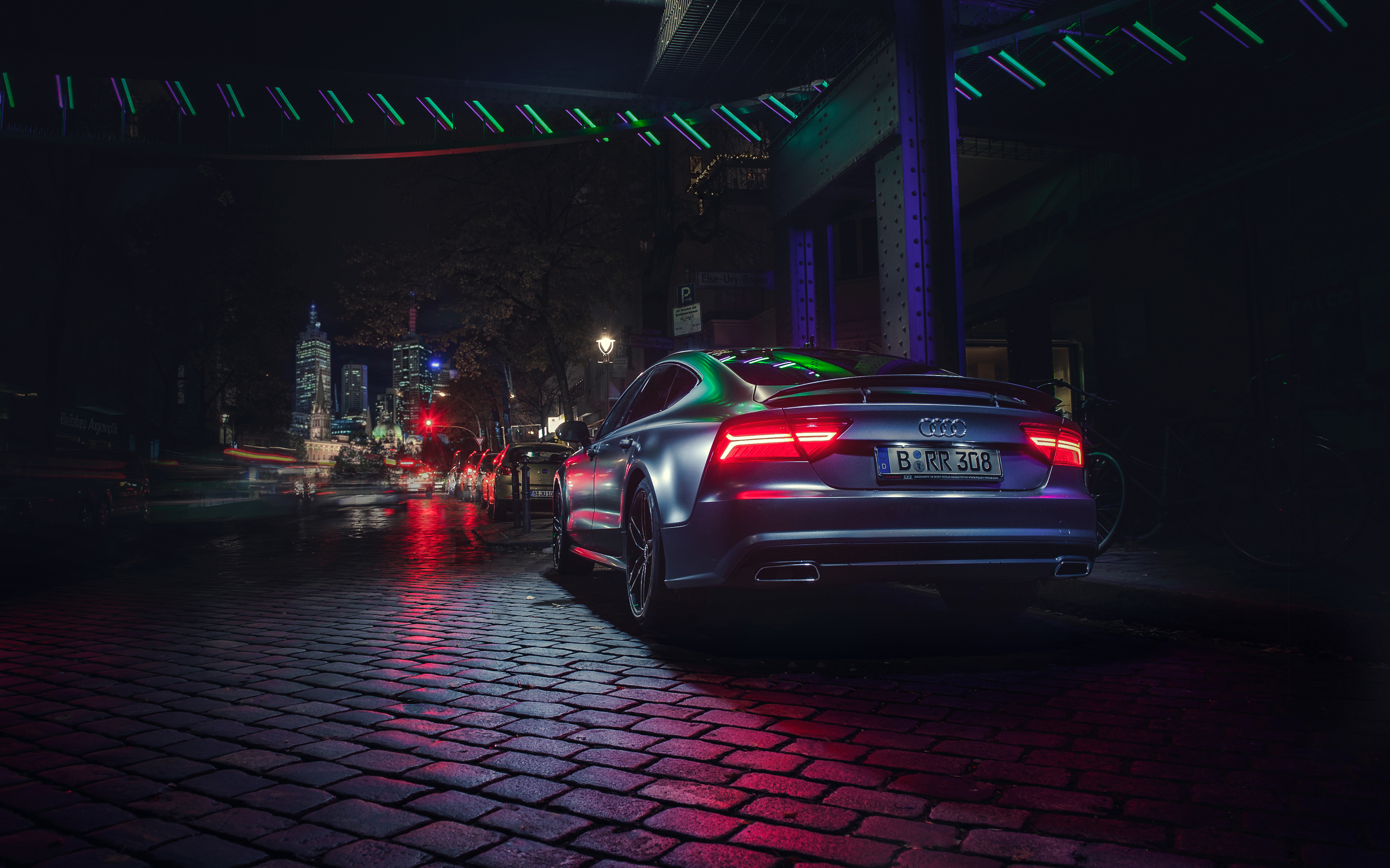 4k, Audi A7 Sportback, Tuning, Night, Street, Tunned - Audi A7 2019 Night - HD Wallpaper 