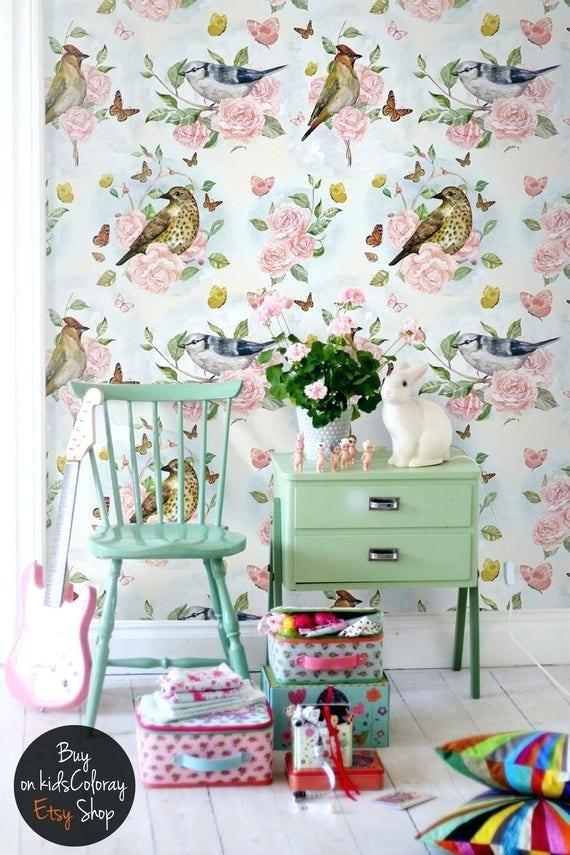 Wallpaper With Birds And Flowers For Walls Wallpaper - Birds Baby Room - HD Wallpaper 