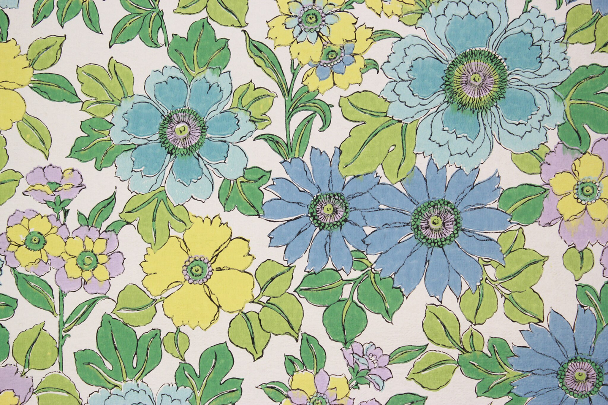 Retro Blue And Green Floral - HD Wallpaper 