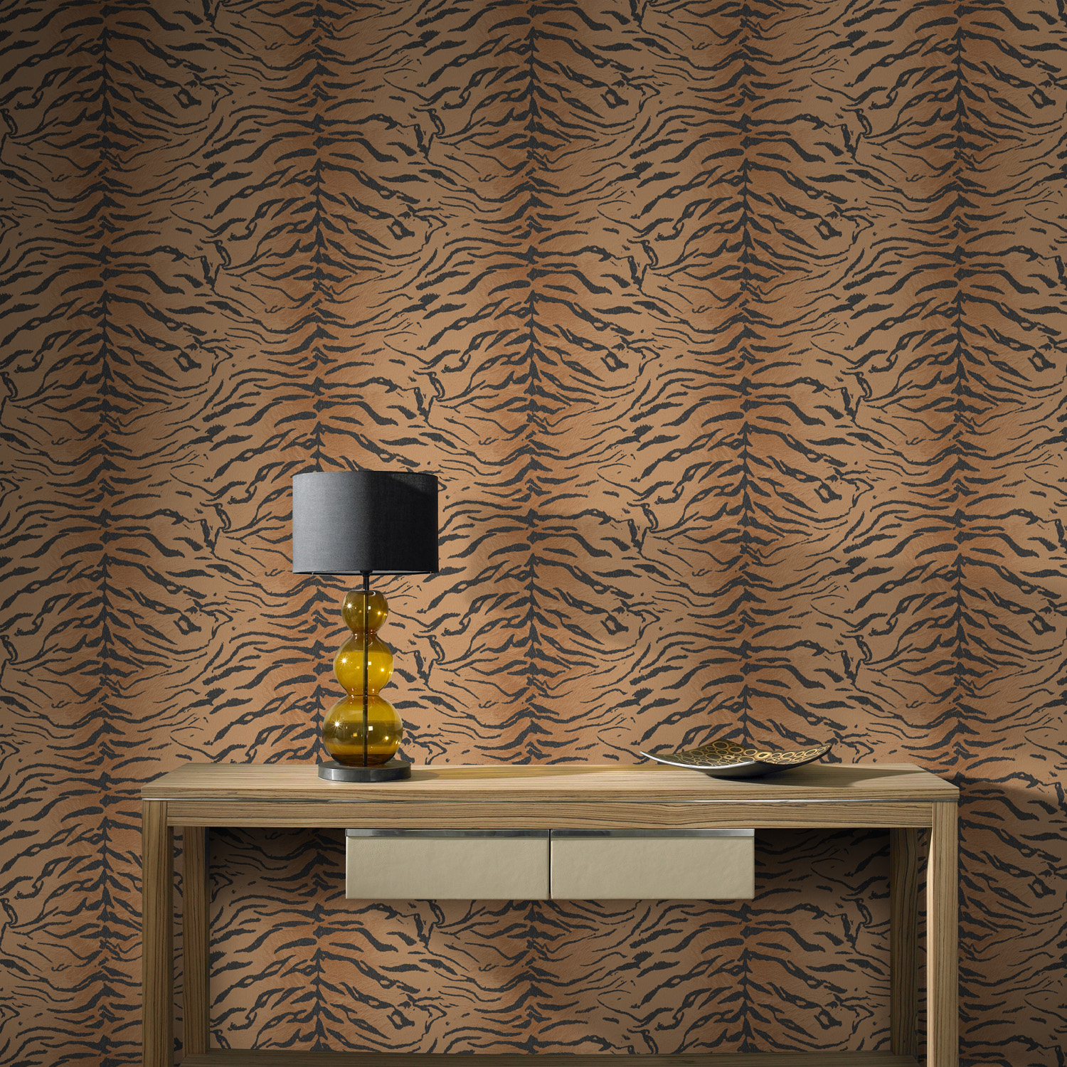Boutique Tiger Skin Orange Brown Stripe Wallpaper Was - Burnt Orange Wallpaper Uk - HD Wallpaper 