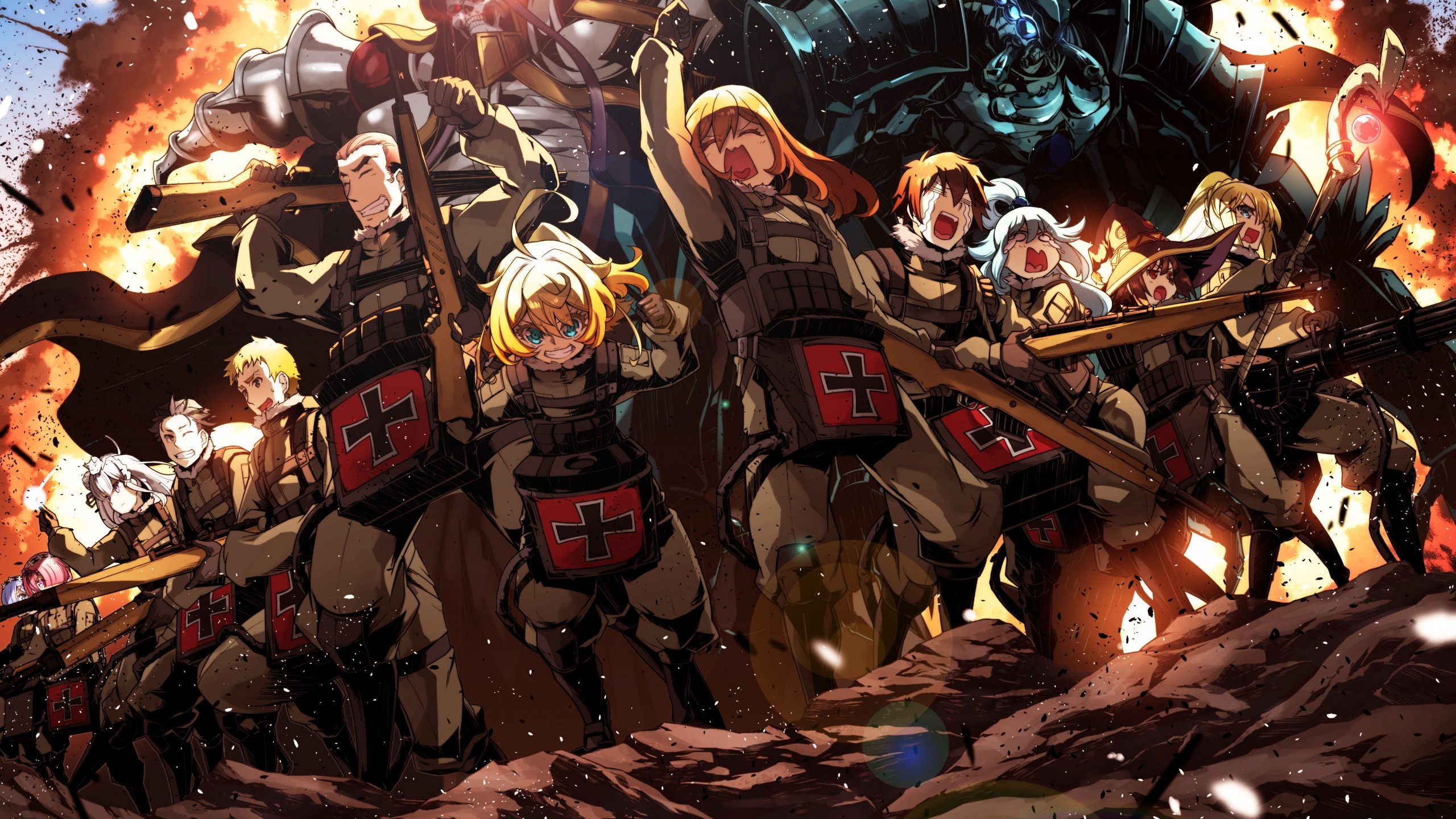 Zero, Youjo Senki, Konosuba, Overlord, Anime Crossover, - Isekai Quartet End Card - HD Wallpaper 