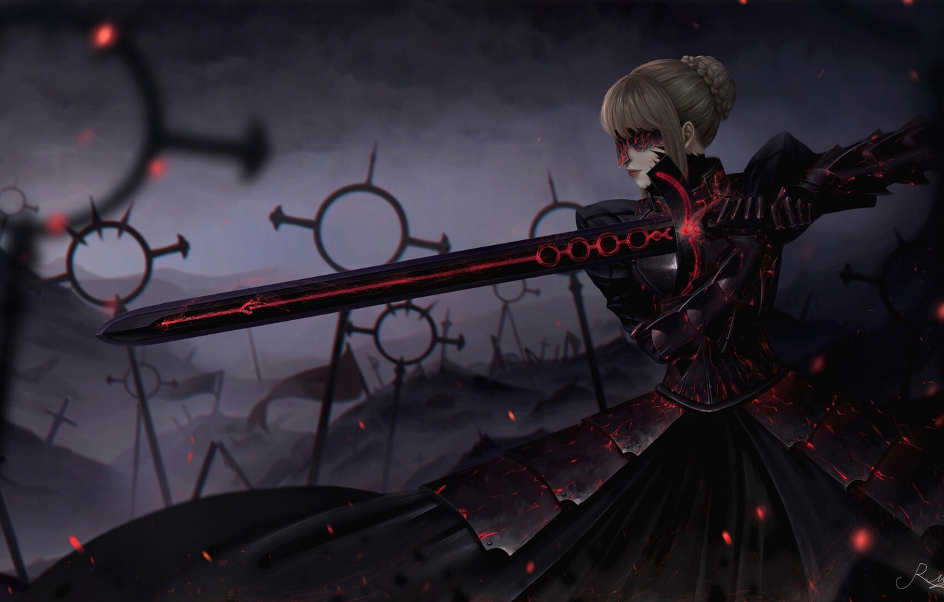 Photo Wallpaper Girl, Armor, Style, Girl, Sword, Fantasy, - Saber Alter Art - HD Wallpaper 