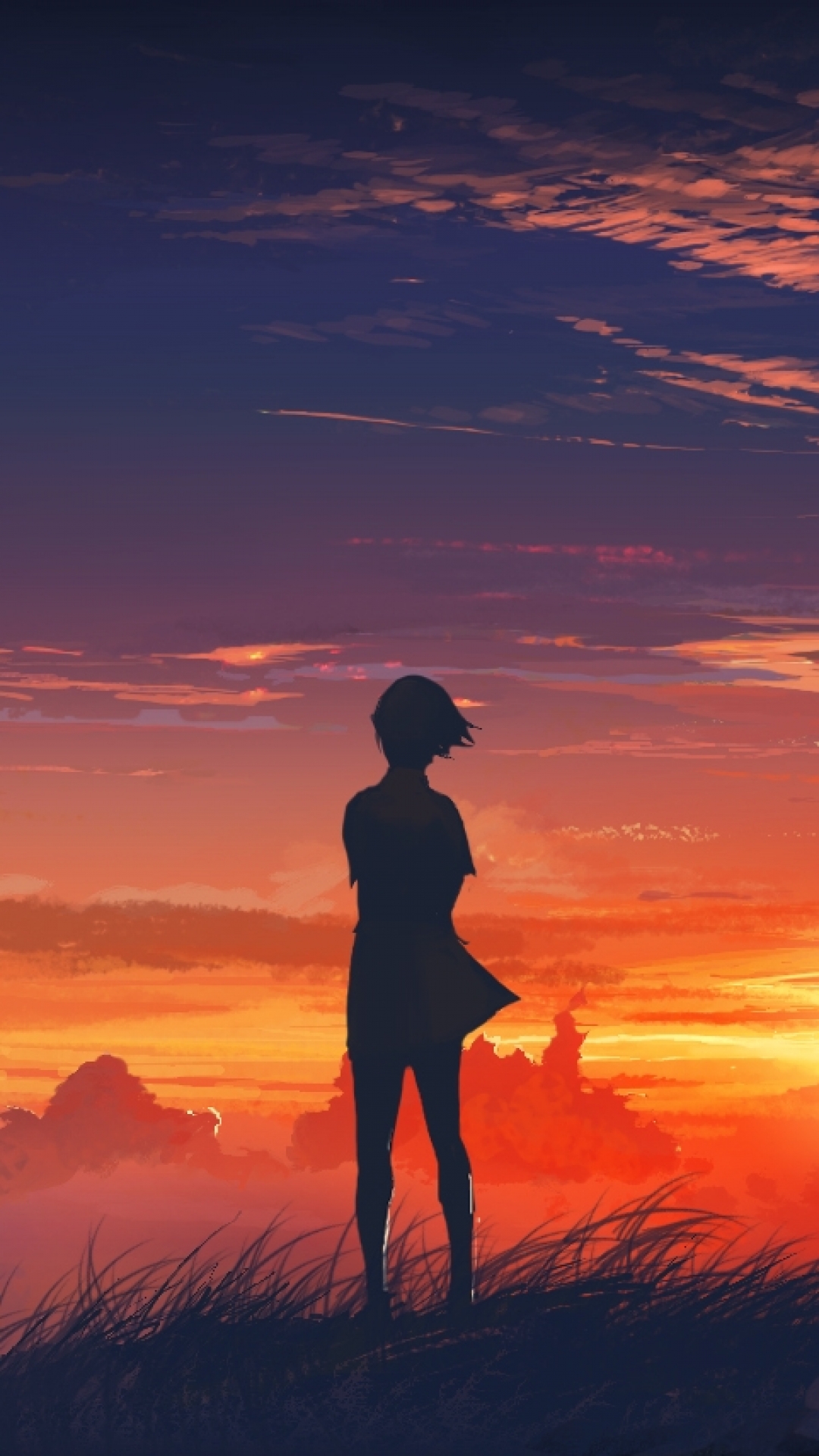 Sunset Anime Girl Silhouette - HD Wallpaper 