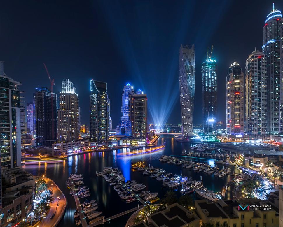 Uae City Of Dubai Marina Wallpaper,light Hd Wallpaper,night - Night City Wallpaper Dubai - HD Wallpaper 