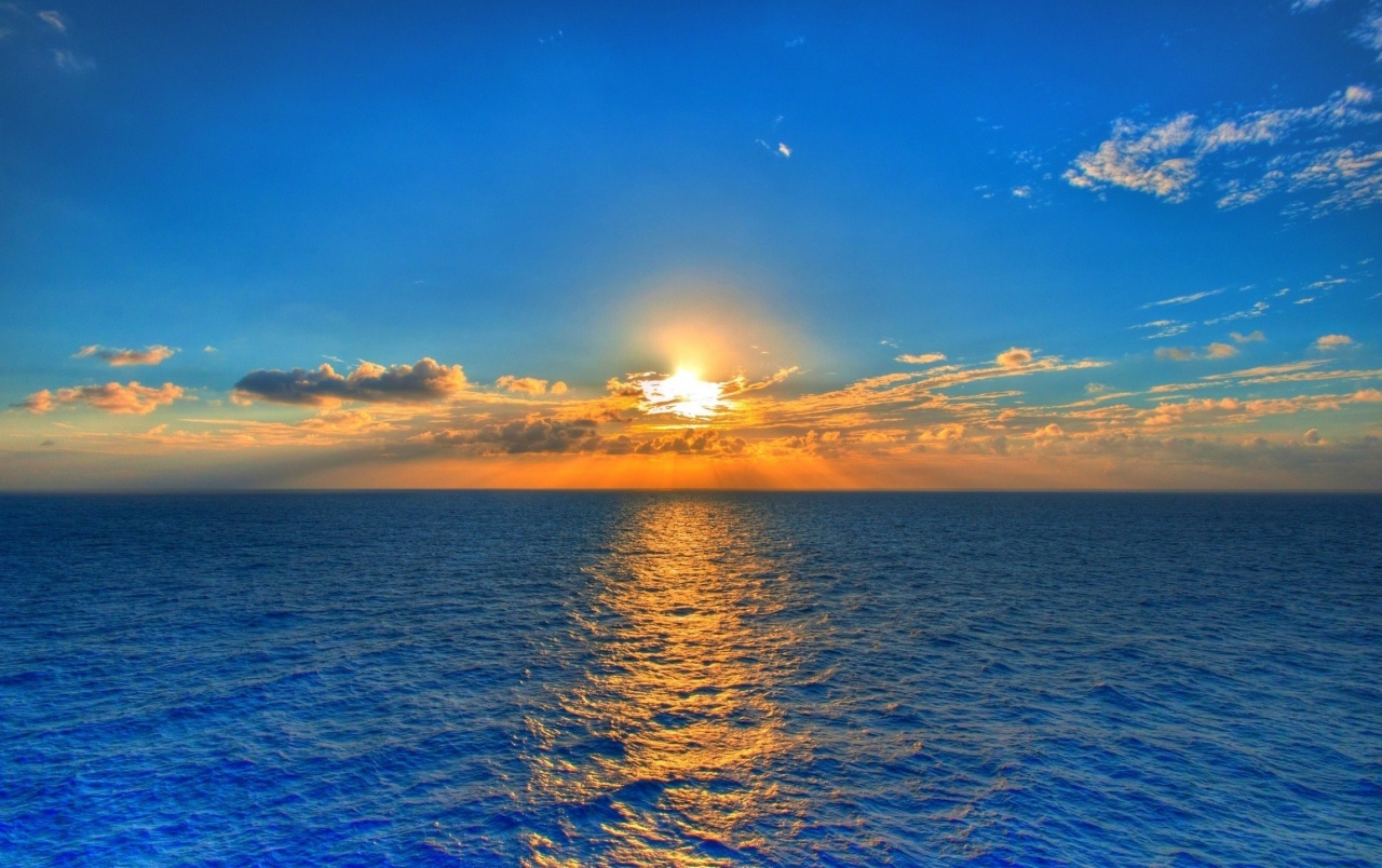 Blue Ocean Orange Sunset Cloud Wallpapers - Sun Set On Sea - HD Wallpaper 