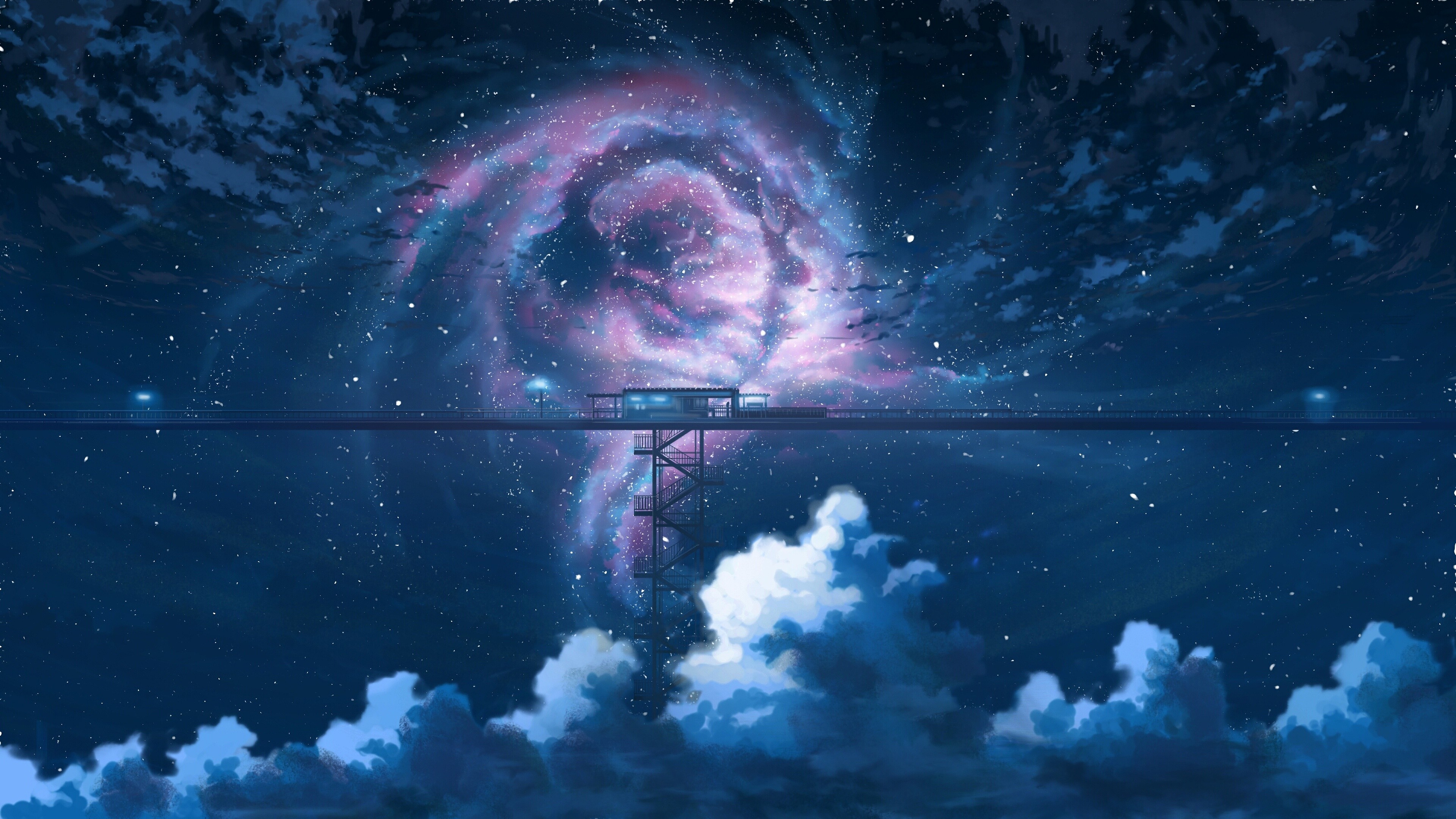 Anime, Night, Sky, Stars, Clouds, Scenery, 4k, - Anime Night Sky Wallpaper 4k - HD Wallpaper 