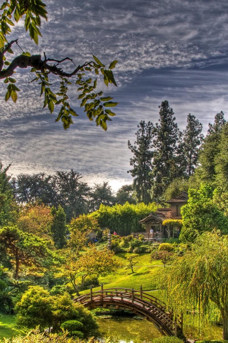 Wallpaper Garden, Sky, Clouds, Bridge, Vegetation, - Huntington Library - HD Wallpaper 