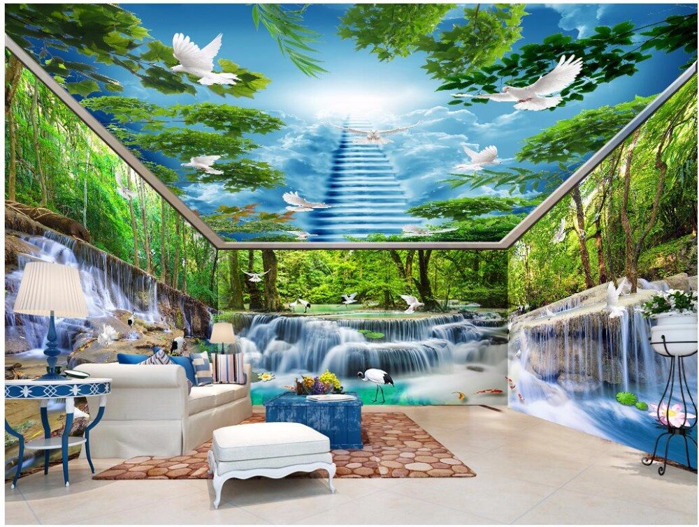 Wall Décor Pegeon Forest 3d Ceiling Wallpaper Murals - 3d Scenery - HD Wallpaper 