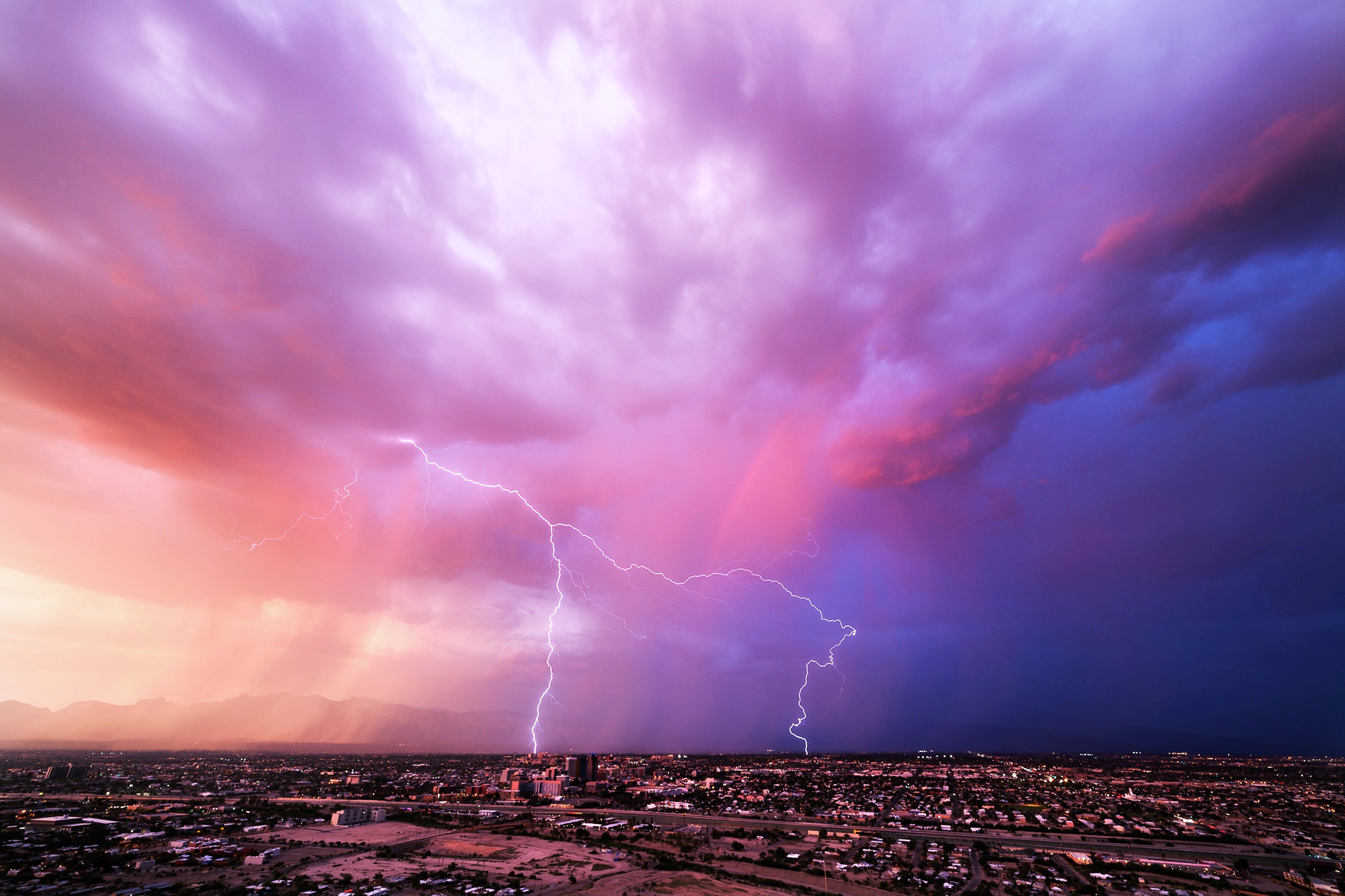 Storm Sky Pouring Rain Landscape - HD Wallpaper 