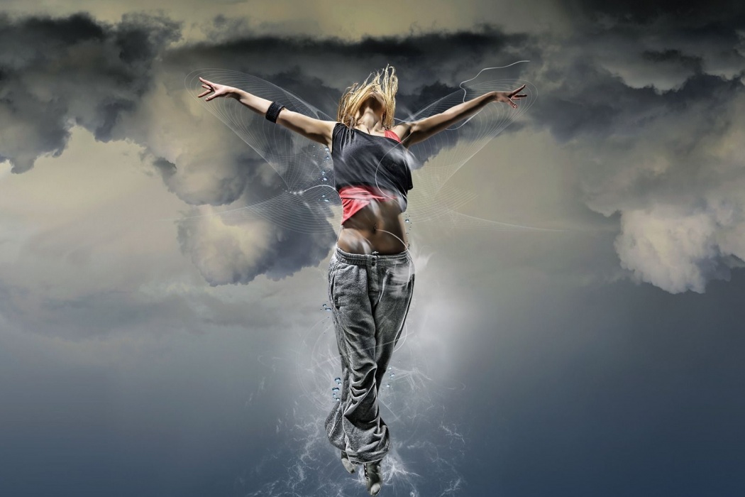 Girl Dancing In Sky With Dark Clouds - Girl Dancing In The Sky - 1050x700  Wallpaper 