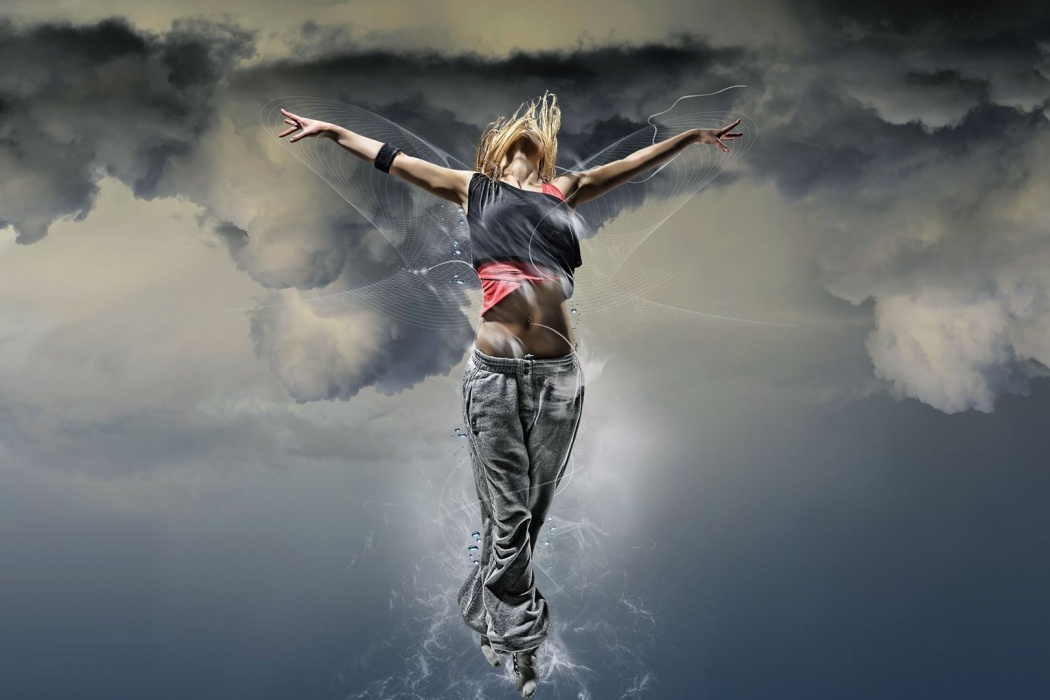 Girl Dancing In Sky With Dark Clouds - Girl Dancing In The Sky - HD Wallpaper 